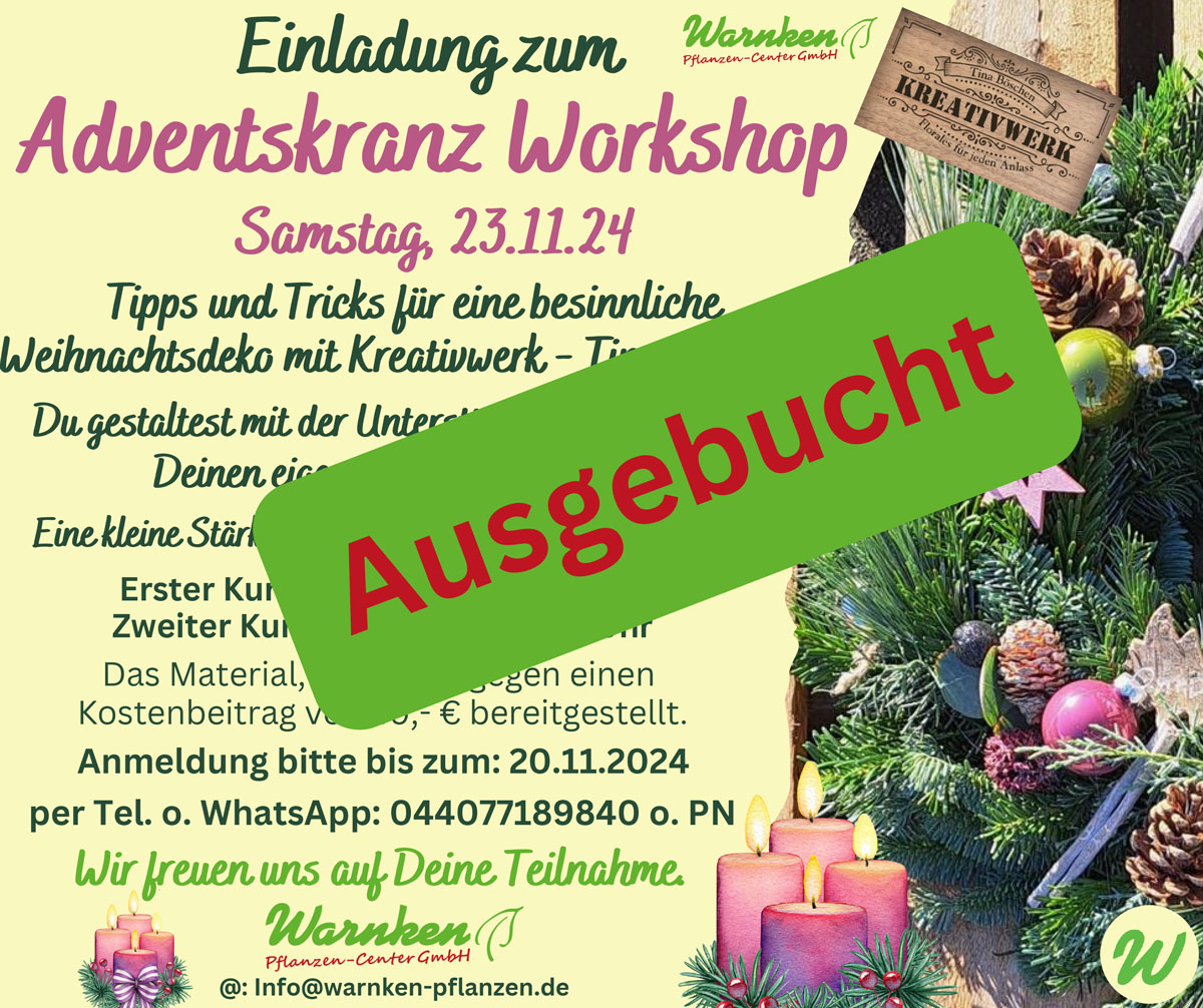 [AUSGEBUCHT] Adventskranz Workshop am 23.11.2024